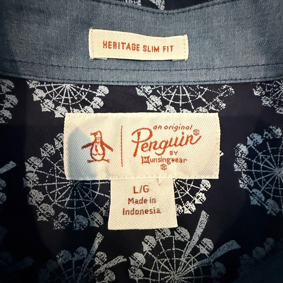 Original Penguin Heritage Slim Fit Shirt XL – Ferris Wheel Print Short Sleeve - Picture 9 of 10